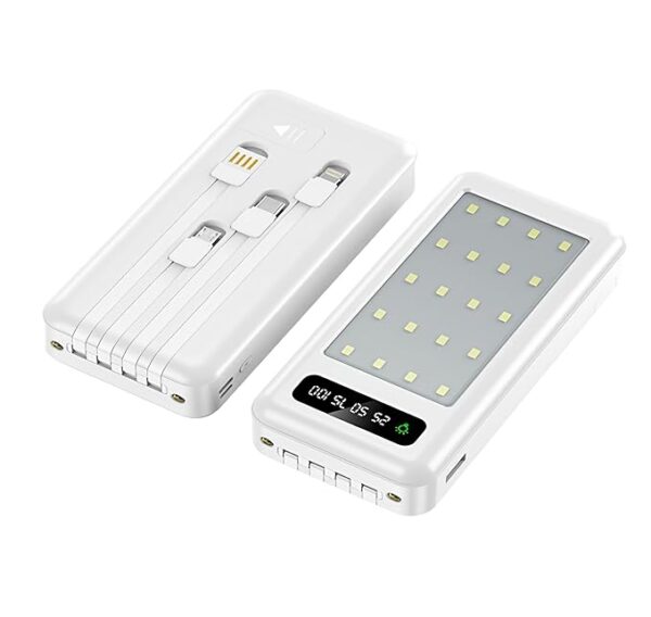 20W10000 mAh Solar Power Bank with 4 in 1 Data Cable Dual Output USB & Type-C Input 2 Flash Light suitalble for campaigns and Outdoor compatiable with Apple & All Devices